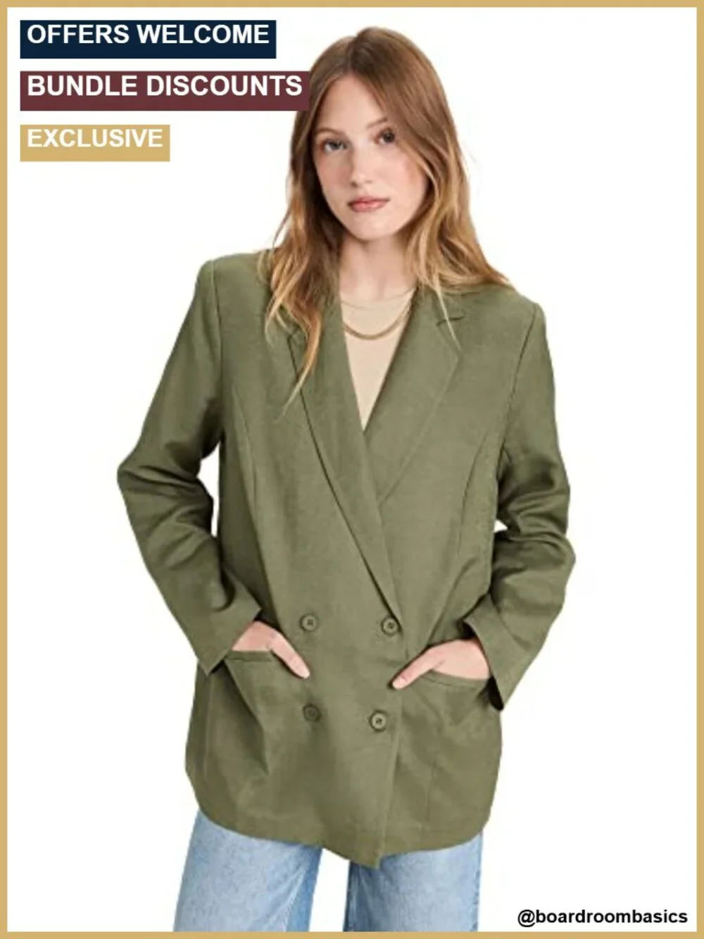 Linen Suiting Notch Lapel Blazer Double-Breasted Padded Shoulders